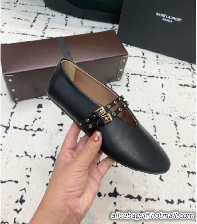 Promotional Alaia Ballet Flats in Calfskin Leather with Double Buckle Strap 0810 Black 2024