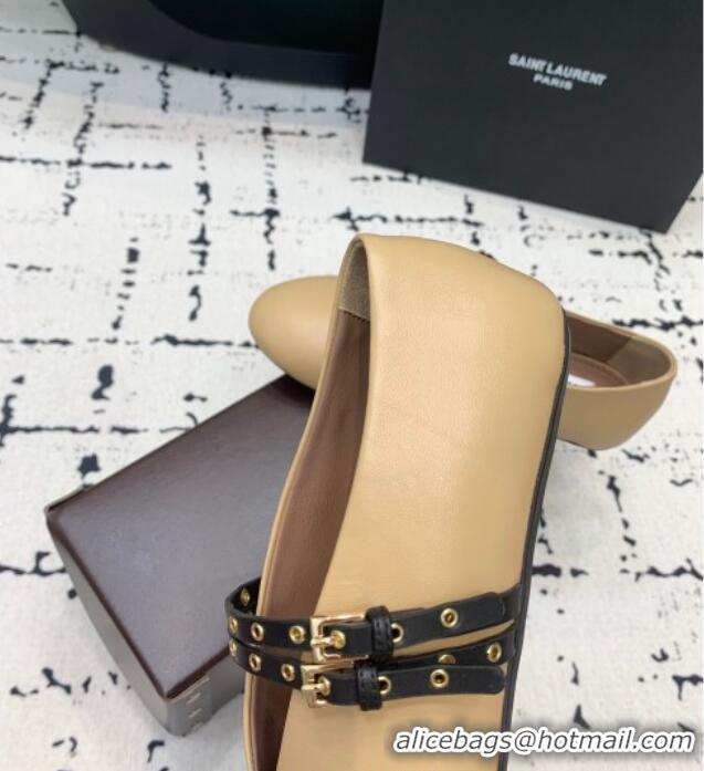 ​Good Taste Alaia Ballet Flats in Calfskin Leather with Double Buckle Strap 0810 Beige 2024