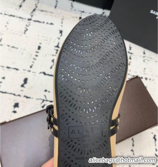 ​Good Taste Alaia Ballet Flats in Calfskin Leather with Double Buckle Strap 0810 Beige 2024