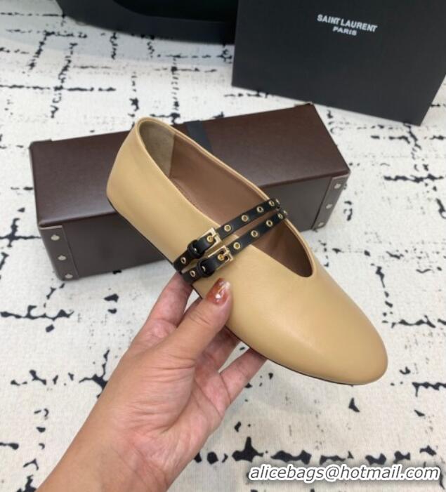 ​Good Taste Alaia Ballet Flats in Calfskin Leather with Double Buckle Strap 0810 Beige 2024