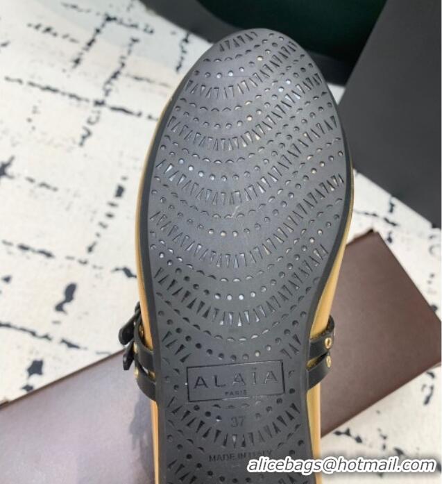 ​Good Looking Alaia Ballet Flats in Calfskin Leather with Double Buckle Strap 0810 Gold 2024