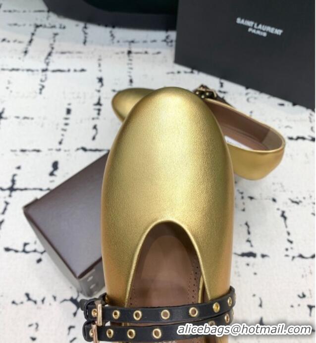 ​Good Looking Alaia Ballet Flats in Calfskin Leather with Double Buckle Strap 0810 Gold 2024