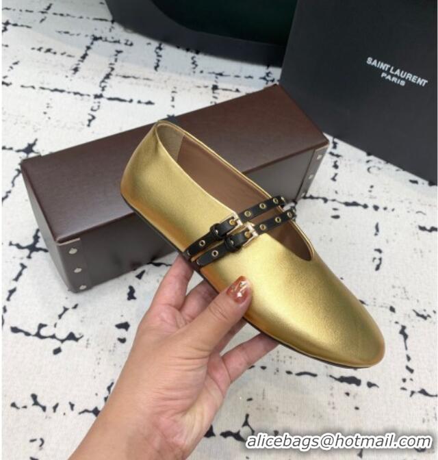 ​Good Looking Alaia Ballet Flats in Calfskin Leather with Double Buckle Strap 0810 Gold 2024