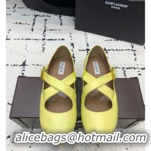 Famous Brand Alaia Criss Cross Ballet Flats in Patent Calfskin A21903 Yellow 2024