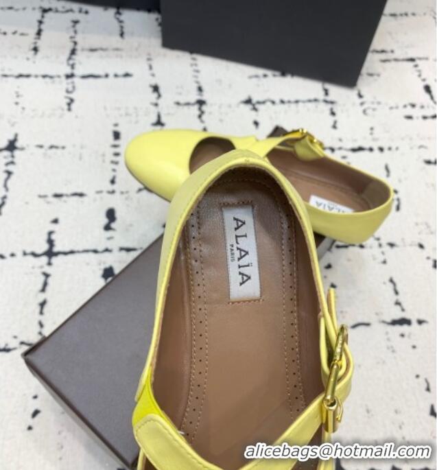 Famous Brand Alaia Criss Cross Ballet Flats in Patent Calfskin A21903 Yellow 2024