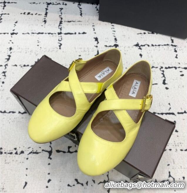 Famous Brand Alaia Criss Cross Ballet Flats in Patent Calfskin A21903 Yellow 2024
