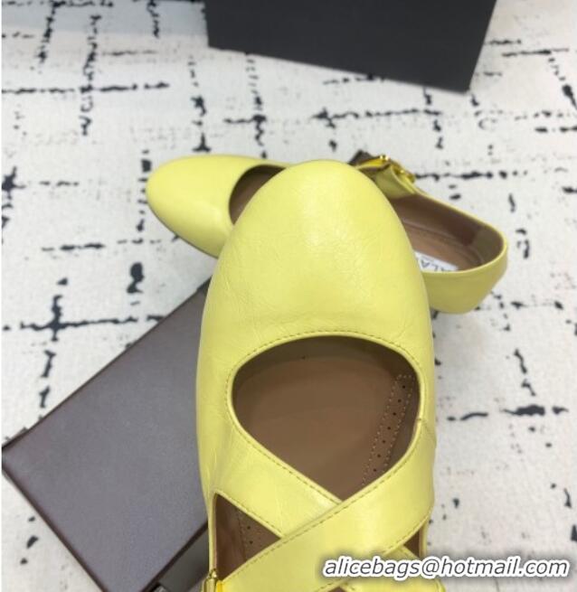 Famous Brand Alaia Criss Cross Ballet Flats in Patent Calfskin A21903 Yellow 2024