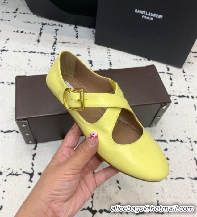 Famous Brand Alaia Criss Cross Ballet Flats in Patent Calfskin A21903 Yellow 2024