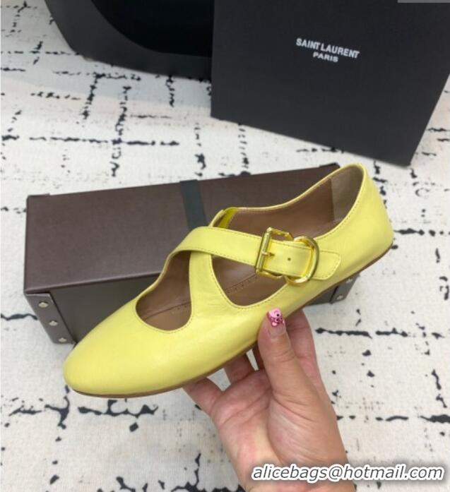 Famous Brand Alaia Criss Cross Ballet Flats in Patent Calfskin A21903 Yellow 2024