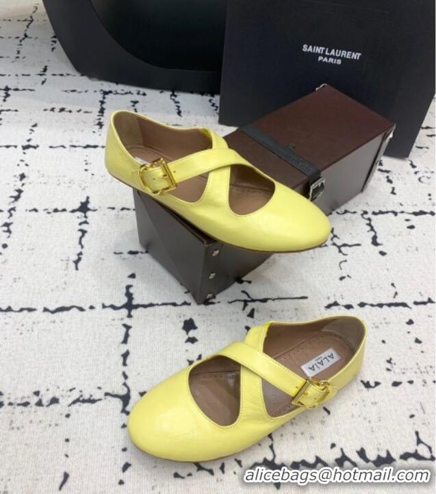 Famous Brand Alaia Criss Cross Ballet Flats in Patent Calfskin A21903 Yellow 2024