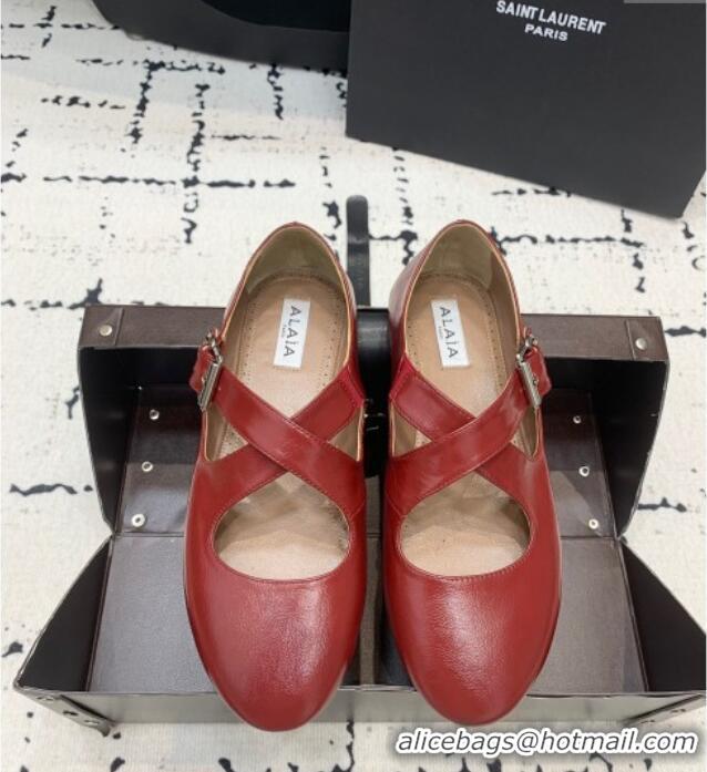 Low Cost Brand Alaia Criss Cross Ballet Flats in Patent Calfskin A21903 Burgundy 2024