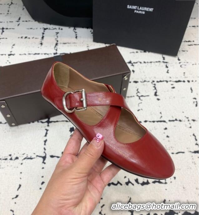 Low Cost Brand Alaia Criss Cross Ballet Flats in Patent Calfskin A21903 Burgundy 2024