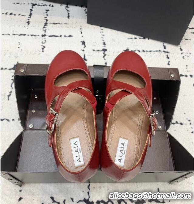 Low Cost Brand Alaia Criss Cross Ballet Flats in Patent Calfskin A21903 Burgundy 2024