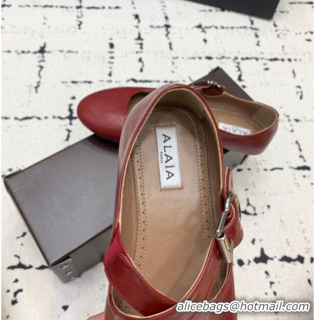 Low Cost Brand Alaia Criss Cross Ballet Flats in Patent Calfskin A21903 Burgundy 2024