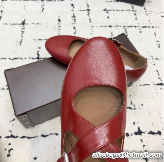 Low Cost Brand Alaia Criss Cross Ballet Flats in Patent Calfskin A21903 Burgundy 2024