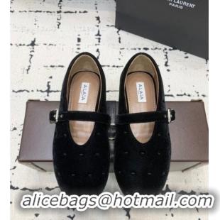 Top Quality Alaia Ballet Flats in Velvet AL100801 Black 2024