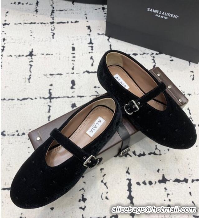 Top Quality Alaia Ballet Flats in Velvet AL100801 Black 2024