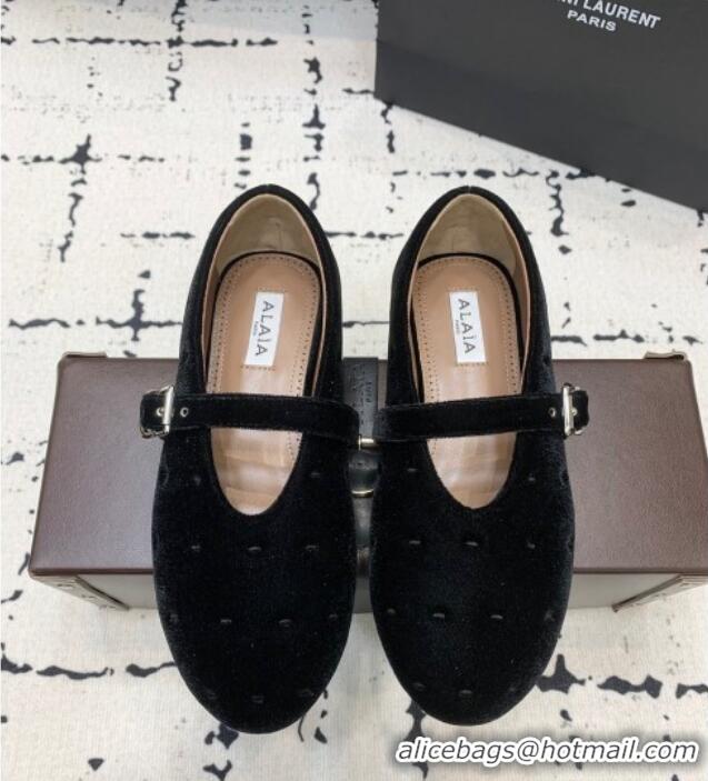Top Quality Alaia Ballet Flats in Velvet AL100801 Black 2024
