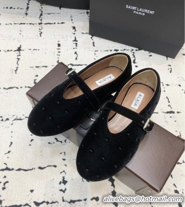 Top Quality Alaia Ballet Flats in Velvet AL100801 Black 2024