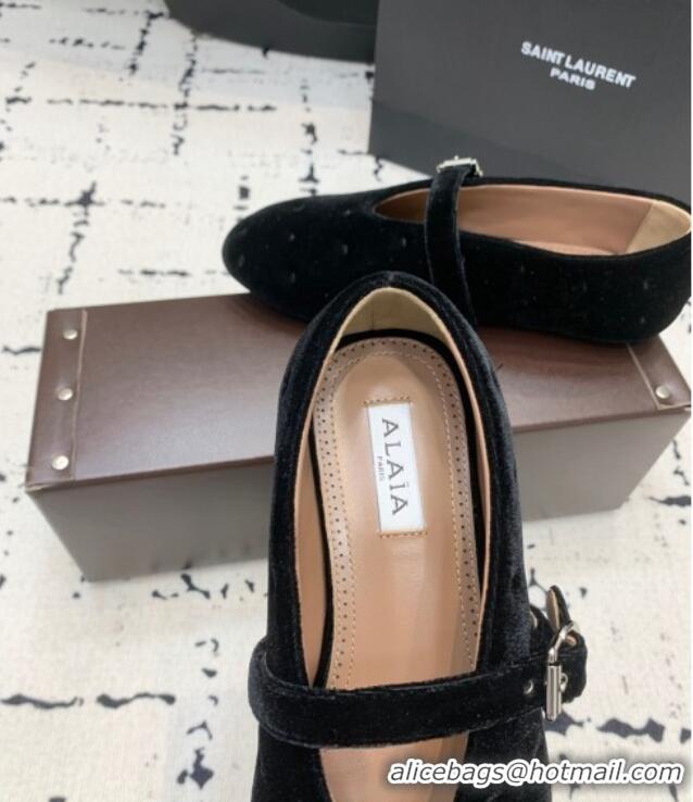 Top Quality Alaia Ballet Flats in Velvet AL100801 Black 2024