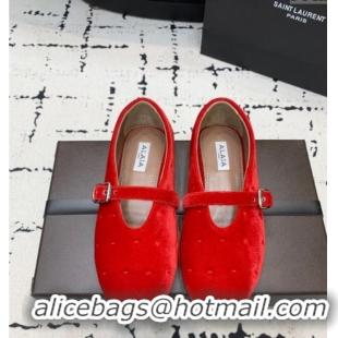 ​Top Grade Alaia Ballet Flats in Velvet AL100801 Red 2024
