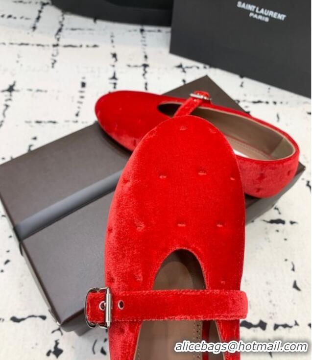 ​Top Grade Alaia Ballet Flats in Velvet AL100801 Red 2024