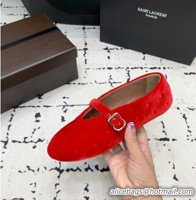 ​Top Grade Alaia Ballet Flats in Velvet AL100801 Red 2024