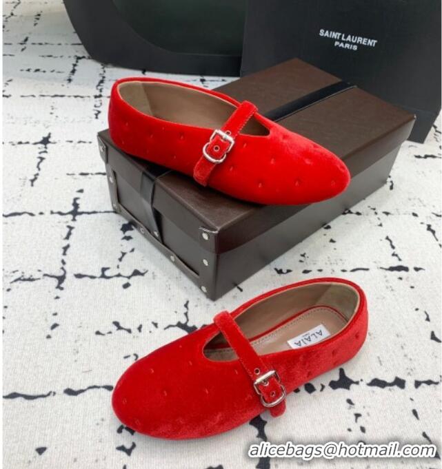 ​Top Grade Alaia Ballet Flats in Velvet AL100801 Red 2024