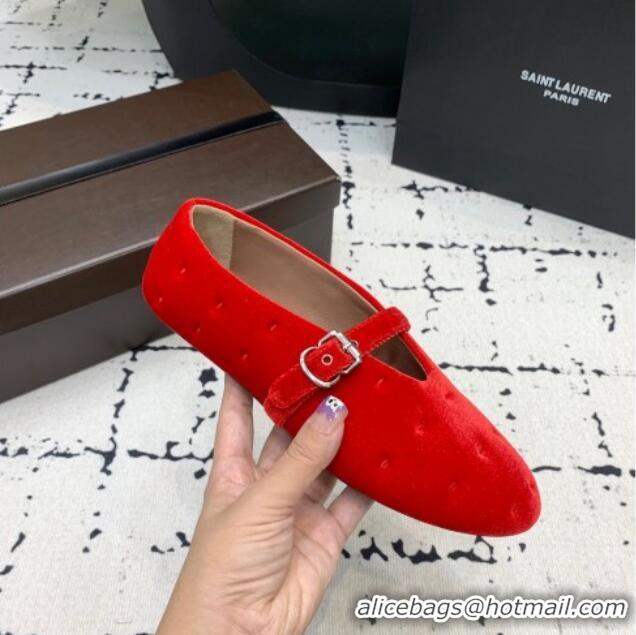 ​Top Grade Alaia Ballet Flats in Velvet AL100801 Red 2024
