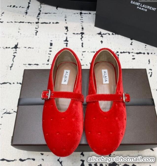 ​Top Grade Alaia Ballet Flats in Velvet AL100801 Red 2024