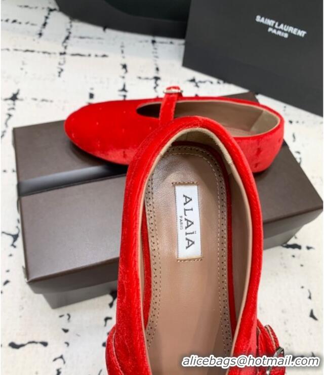 ​Top Grade Alaia Ballet Flats in Velvet AL100801 Red 2024