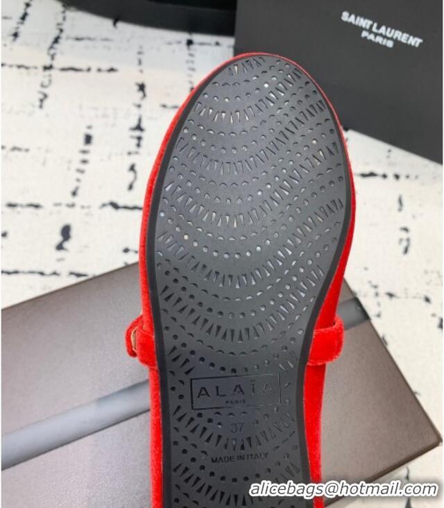 ​Top Grade Alaia Ballet Flats in Velvet AL100801 Red 2024
