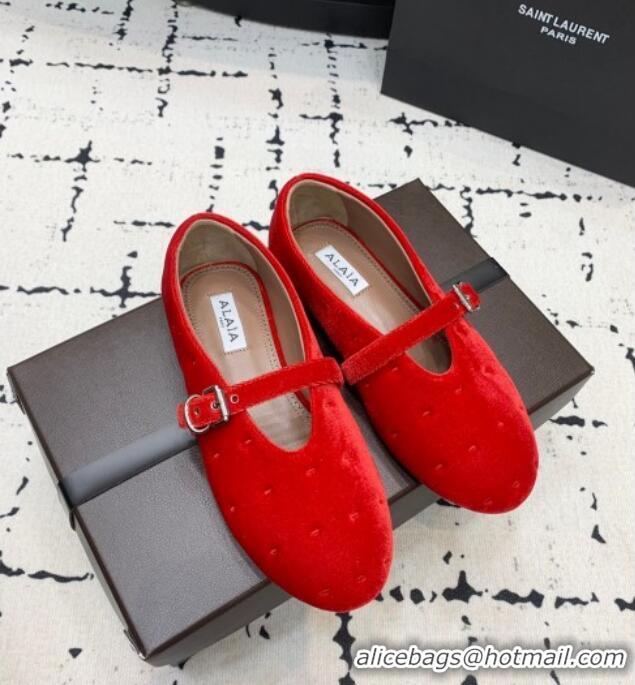 ​Top Grade Alaia Ballet Flats in Velvet AL100801 Red 2024