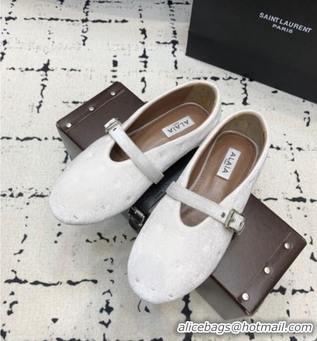 Buy Discount Alaia Ballet Flats in Velvet AL100801 White 2024
