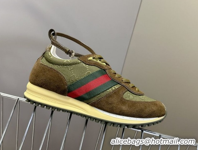 Best Product Gucci Women's Re-Motion Sneakers with Ankle Strap in GG Canvas and Suede Dark Green 832918