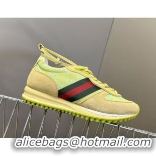 Unique Style Gucci Women's Re-Motion Sneakers with Ankle Strap in GG Canvas and Suede Acid Green 832918