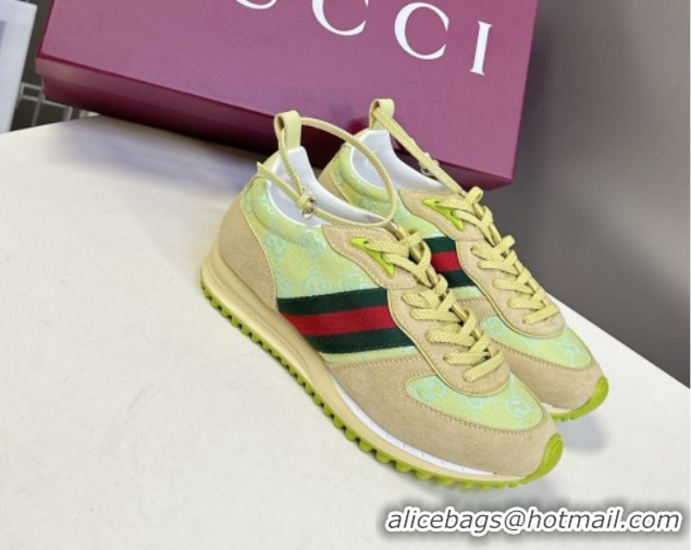 Unique Style Gucci Women's Re-Motion Sneakers with Ankle Strap in GG Canvas and Suede Acid Green 832918