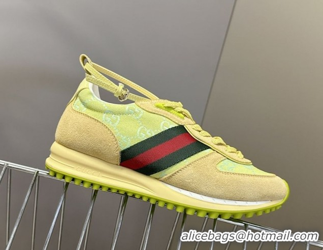Unique Style Gucci Women's Re-Motion Sneakers with Ankle Strap in GG Canvas and Suede Acid Green 832918