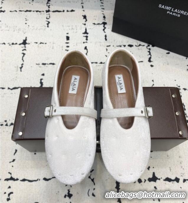 Famous Brand Alaia Ballet Flats in Velvet AL100801 Light Pink 2024