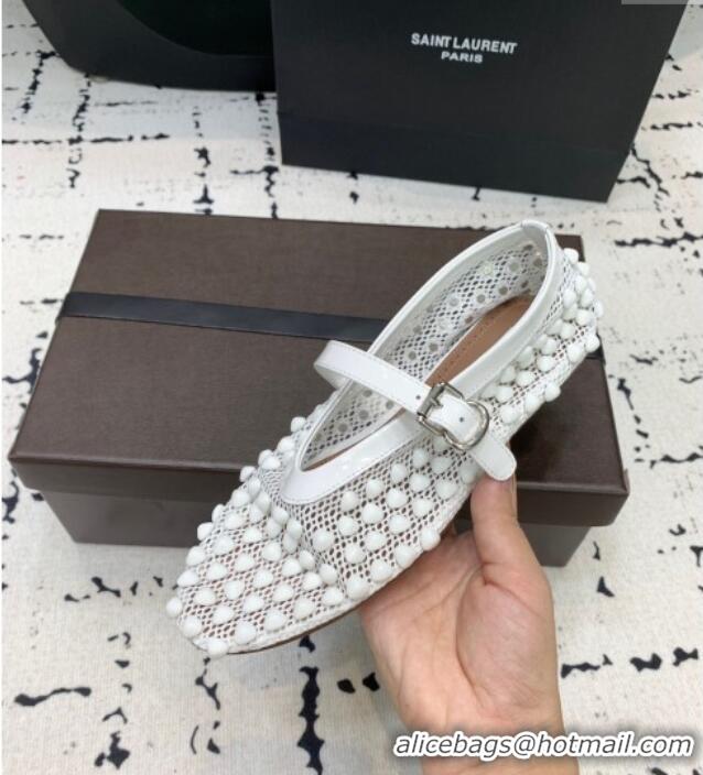 Best Product Alaia Ballet Flats in Fishnet and Patent Leather with Pyramid Studs AL053101 White 2024
