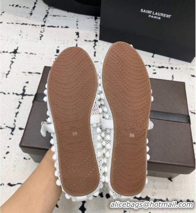 Best Product Alaia Ballet Flats in Fishnet and Patent Leather with Pyramid Studs AL053101 White 2024