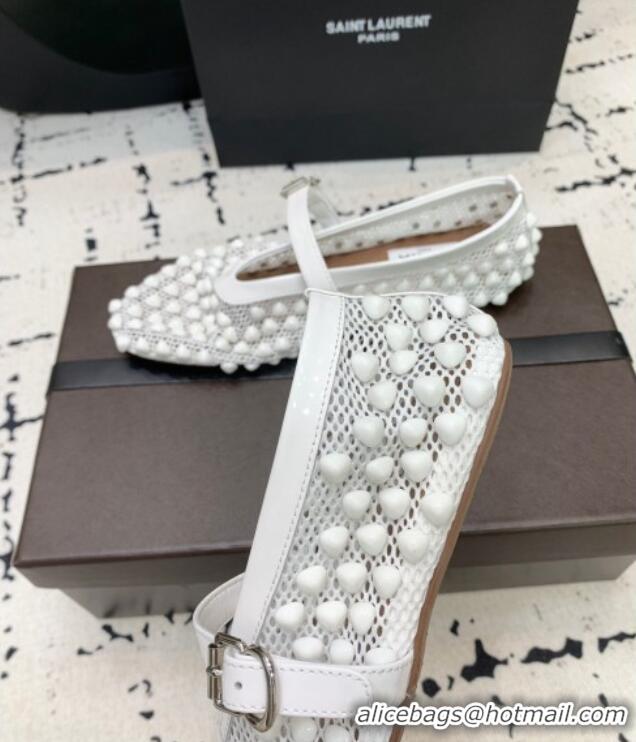 Best Product Alaia Ballet Flats in Fishnet and Patent Leather with Pyramid Studs AL053101 White 2024