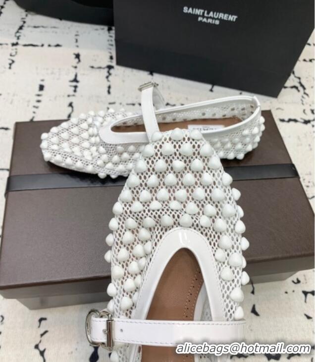Best Product Alaia Ballet Flats in Fishnet and Patent Leather with Pyramid Studs AL053101 White 2024
