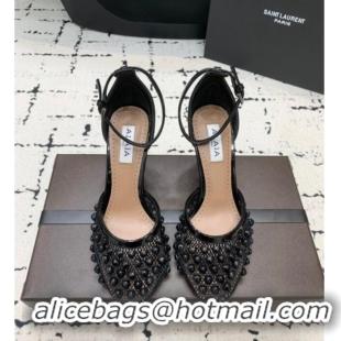 Promotional Alaia High Heel Pumps 9.5cm in Fishnet and Patent Leather with Pyramid Studs AL10080 Black 2024