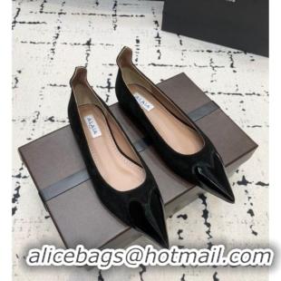 Buy Inexpensive Alaia Le Cœur Heart Ballet Flats in Suede and Patent Leather AL100803 Black 2024