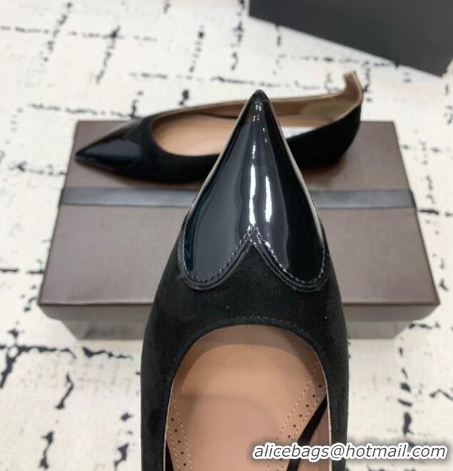Buy Inexpensive Alaia Le Cœur Heart Ballet Flats in Suede and Patent Leather AL100803 Black 2024