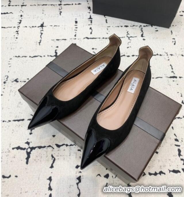 Buy Inexpensive Alaia Le Cœur Heart Ballet Flats in Suede and Patent Leather AL100803 Black 2024
