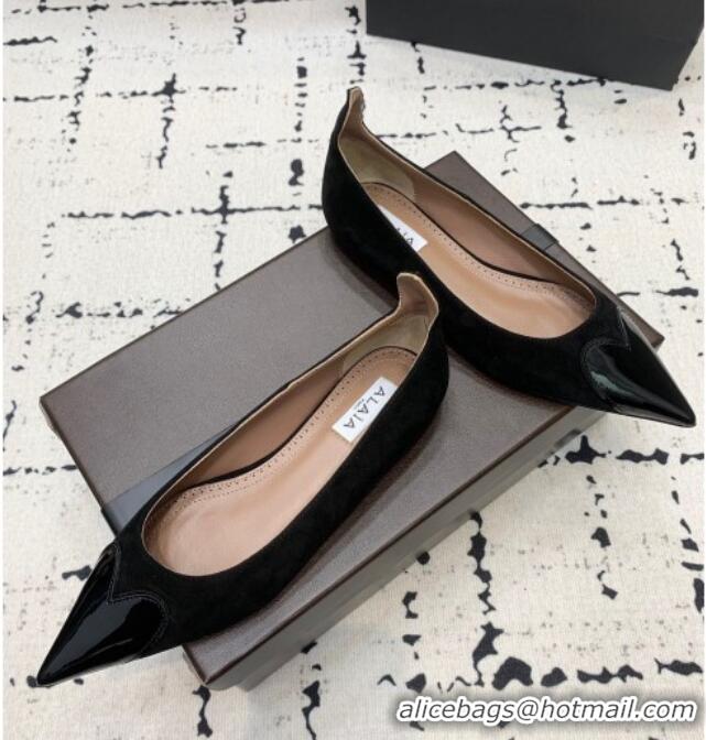 Buy Inexpensive Alaia Le Cœur Heart Ballet Flats in Suede and Patent Leather AL100803 Black 2024