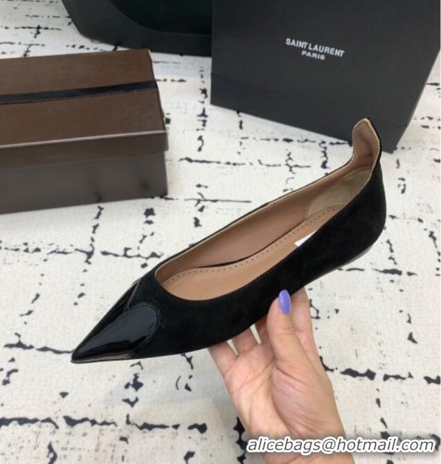 Buy Inexpensive Alaia Le Cœur Heart Ballet Flats in Suede and Patent Leather AL100803 Black 2024