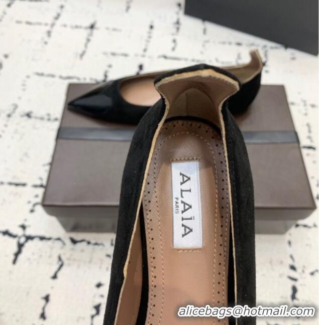 Buy Inexpensive Alaia Le Cœur Heart Ballet Flats in Suede and Patent Leather AL100803 Black 2024